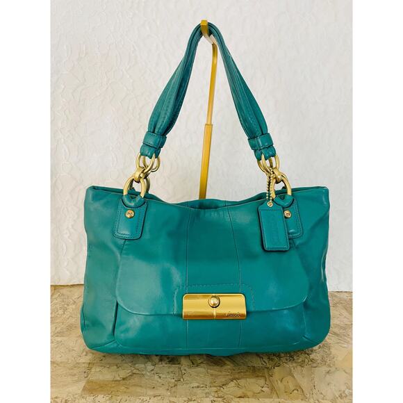 Coach Kristin green teal Leather Hobo tote Shoulder Bag Handbag tote 16814 - Picture 1 of 10